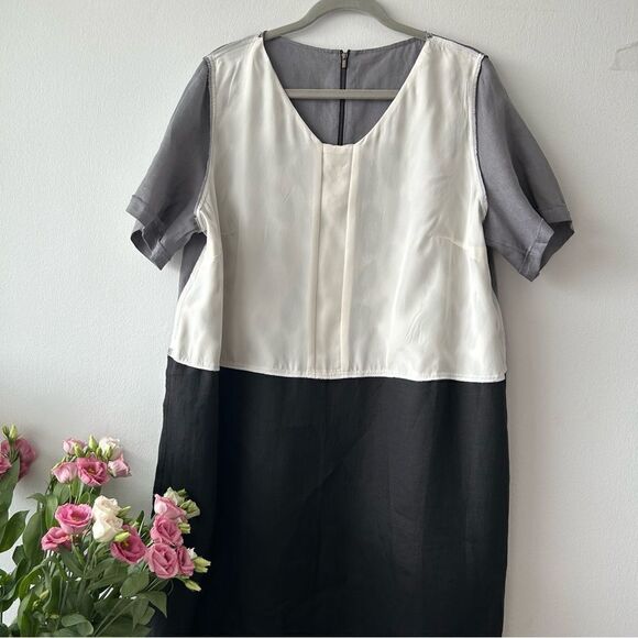 Marina Rinaldi Dumas Linen Leopard Print Short Sleeve Shift Dress - Picture 6 of 10